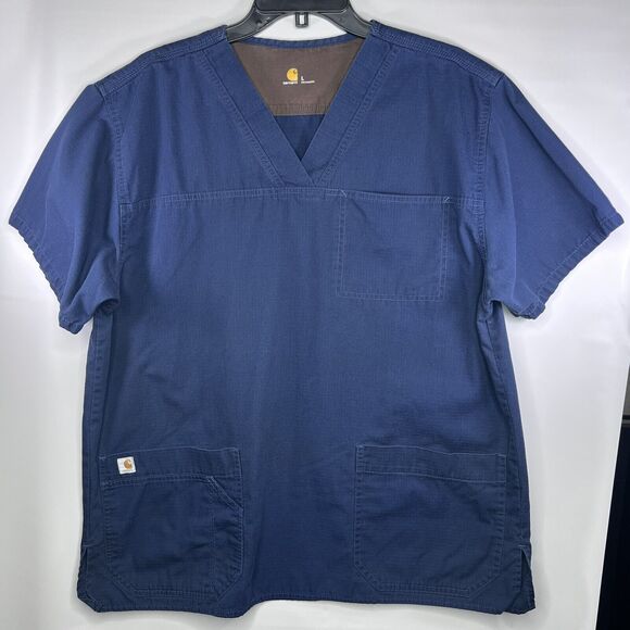 Carhartt Scrub Shirt Mens Large Black Ripstop Pockets Short Sleeve Medical - Picture 1 of 9